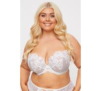 Ann Summers The Icon Fuller Bust Padded Plunge Bra Embellished, Size: 34G, White