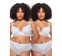 Ann Summers Valentines 2 Pack Sexy Lace Fuller Bust DD+ Non Padded Plunge Bra, DD-H Cup, Curve-Enhancing Womens Underwear with Underwire Support, Sheer Lace Cups & Power Mesh Wings White Multipack