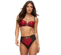 Ann Summers Valentines Endless Attraction High Waist Brazilian Black/Red, Womens Underwear with Mesh Back, Delicate Floral Lace & Centre Charm, High Waisted and Full Coverage Knicker - Womens