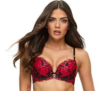 Ann Summers Valentines Endless Attraction Padded Plunge Bra - Underwired Bra with Floral Embroidery & Gold Hardware - Sculpting Women’s Underwear - Bold & Supportive Womens Lingerie (Black/Red)