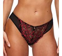 Ann Summers Valentines Sexy Lace Brazilian Knickers Stylish and Comfortable Womens Underwear with Two-Tone Lace, Mesh Panels & Brazilian Cut Back, Low-Rise Fit with Cotton Gusset Black/Red - Womens