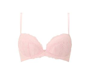 Ann Summers Valentines Sexy Lace Padded Plunge Bra, A-D Cup, Curve-Enhancing Womens Underwear with Padded Cups & Underwire, Removable Mini Pads for Smaller Sizes, Adjustable Straps Pale Pink - Womens