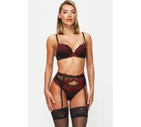 Ann Summers Sexy Lace Padded Plunge Bra, Fuller Bust DD+, A-G Cup, Curve-Enhancing Womens Underwear with Padded Cups & Underwire, Removable Mini Pads for Smaller Sizes, Adjustable Straps Black/Red