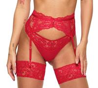 Ann Summers Valentines Sexy Lace Suspender Belt Womens Lingerie with Adjustable Back and Charm Detail, Garter Belt for Stockings, Suspenders Lingerie Red