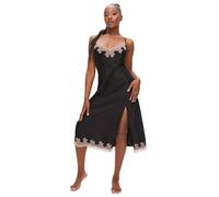 Ann Summers Valentines Sorella Maxi Chemise Lace Trim Satin Nightdress with Side Split Ladies Long Nightdress with Adjustable Straps Chemise Nighties for Women, Flattering Womens Lingerie Dress Black