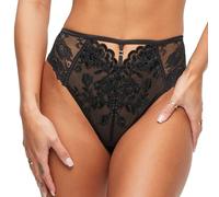 Ann Summers Valentines The Icon High-Waisted Brazilian Knickers - Flattering Women's Underwear with Lace, Sequins & Mesh Back - Shimmering Womens Lingerie with Playful Cut-Out Design (Black)