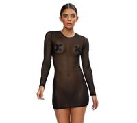 Ann Summers Valentines Visionary Dress - Long Sleeve Womens Mesh Mini Dress - Daring Bedroom Outfit or Party Festival Wear for Women Black