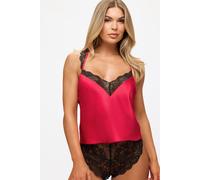 Ann Summers Admiring Satin Cami Set (2-Piece) Satin Lingerie with Lace Trims & Adjustable Straps, Women's Pyjama Set - Genuine Nightwear for Women Black/Red