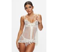 Ann Summers Bon Bon Babydoll Set - Babydoll Lingerie for Women with Matching Thong, Underwired Cups, Satin Bow & Front Fastening - Genuine Womens Bridal Lingerie Set Ivory