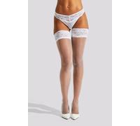 Ann Summers Lace Top Glossy Hold Ups, Size: Large, White - Lace top