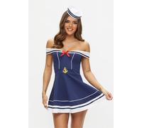 Ann Summers Embroidered Sexy Sailor Bandeau Style Outfit, Size: Medium, Navy Blue and White