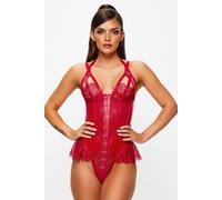 Ann Summers Exuberant Crotchless Lingerie Teddy - Lace, PU & Mesh Women's Bodysuit with Over-Bust Strapping, Hook & Eye Front, Mesh Brazilian Back & Frilled Lace Detail - Chic Lingerie Body Suit
