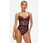 Ann Summers Hold Me Tight Body Hourglass Shaping, Ladies Underwear with Brazilian Brief, Bodysuit with Cut-Out Back, & Underwired Cups - Genuine Womens Lingerie Black/Red