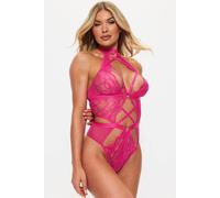 Ann Summers Women's Rosella Lace Halterneck Crotchless Lingerie Body in Pink | Size: 2XL Ann Summers Pink 2XL