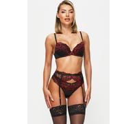 Ann Summers Sexy Lace Padded Plunge Bra, Fuller Bust DD+, A-G Cup, Curve-Enhancing Womens Underwear with Padded Cups & Underwire, Removable Mini Pads for Smaller Sizes, Adjustable Straps Black/Red