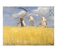 Anna Ancher Harvesters Kunstdruck auf Leinwand, Premium-Wanddekoration, Poster