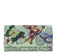 Anna by Anuschka Hand Painted Women’s Genuine Leather Ladies Checkbook Clutch Wallet, Dreamy Wings Sage, One Size