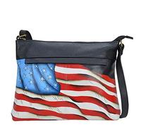 Anna by Anuschka Handpainted Leather Medium Cross Body, Stars and Stripes Black