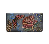 Anna by Anuschka Women's Leather Wallet Hand Painted Rose Safari Grey Ladies, One Size