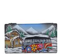 Anna by Anuschka Women Hand Painted Leather Bi-Fold Snap Wallet-Dreamy Blossoms, Apres Ski, One Size, Hand Painted Women’s Genuine Leather Bi-fold Snap Wallet