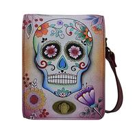 Anna by Anuschka Women Hand-Painted Leather Flap Convertible Crossbody/Belt Bag with RFID Protection-Sugar Skulls, One Size