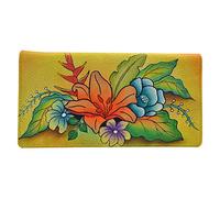 Anna by Anuschka Women Purse Hand Painted Leather Snap Closure Clutch Wallet, Tropical Bouquet Yellow, One Size