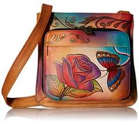 Anna by Anuschka Women’s Genuine Leather Slim Shoulder Organizer - Hand Painted Original Artwork, Rose Butterfly, One Size