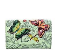 Anna by Anuschka Women's Geniune Leather Hand Painted Large Three Fold Checkbook Clutch Wallet, Dreamy Wings Sage, One Size