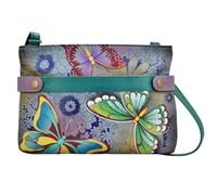 Anna by Anuschka Womens Genuine Leather Medium Crossbody Handbag - Zip-Top Organizer with Snap Side, Butterfly Paradise, One Size