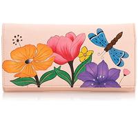Anna by Anuschka Women's Hand Painted Genuine Leather Multi Pocket Wallet, Dragonfly Garden, One Size