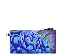 Anna by Anuschka Women's Hand Painted Genuine Leather Organizer Wallet, Precious Peony Eggplant, One Size