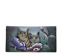 Anna by Anuschka Women's Hand Painted Leather Clutch Wallet-Precious Peony Eggplant, Two Cats Grey, One Size