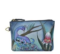 Anna by Anuschka Women's Hand Painted Leather Coin Pouch Purse, Midnight Peacock Grey, One Size