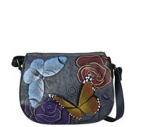 Anna by Anuschka Women's Hand-Painted Leather Crossbody Saddle Bag, Floral Paradise Charcoal, One Size