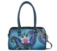Anna by Anuschka Women's Hand-Painted Leather Multi Compartment Satchel, Denim Paisley Floral, One Size