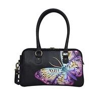 Anna by Anuschka Women's Hand-Painted Leather Multi Compartment Satchel, Magical Wings Black, One Size
