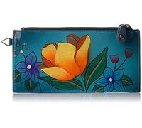 Anna by Anuschka Women's Hand Painted Leather Organizer Wallet, Floral Garden Denim, One Size