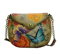Anna by Anuschka Women's Hand Painted Leather | Sling Flap Bag | Floral Paradise Tan, One Size