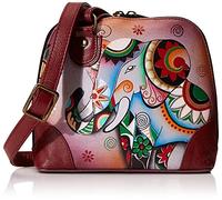Anna by Anuschka Women's Leather Small Zip-Around Handbag, Multi Compartment Organizer Hand-Painted Original Artwork, Retro Elephant, One Size
