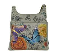 Anna by Anuschka Women's Hand Painted Leather Triple Compartment Satchel-Floral Paradise Taupe, One Size