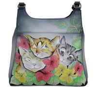 Anna by Anuschka Women's Hand-Painted Leather Triple Compartment Satchel, Three Kittens, One Size