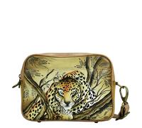Anna by Anuschka Women's Hand-Painted Leather Twin Zippered Crossbody, African Leopard Tan, One Size