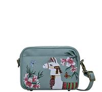 Anna by Anuschka Women's Hand-Painted Leather Twin Zippered Crossbody, Llama Llama, One Size