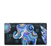 Anna by Anuschka Women's Hand Painted Leather Two-fold Clutch Wallet, Blue Elephant, One Size