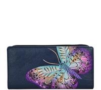 Anna by Anuschka Women's Hand Painted Leather Two Fold Wallet, Magical Wings Navy, One Size