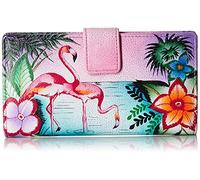 Anna by Anuschka Women's Hand-Painted Leather Two Fold Wallet, Tropical Flamingo, One Size