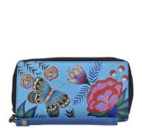 Anna by Anuschka Women's Hand Painted Leather Zip-Around Clutch, Summer Garden Denim, One Size