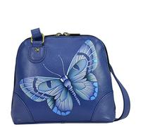 Anna by Anuschka Women's Hand Painted Zip-Around Leather Small Multi Compartment Zipper Organizer, Blue Butterfly, One Size
