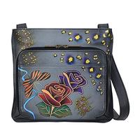 Anna by Anuschka Women's Handpainted Leather Slim Shoulder Organizer, Rose Safari Grey, One Size