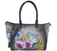 Anna by Anuschka Women's Handpainted Leather Tote Bag, Vintage Garden Grey, L